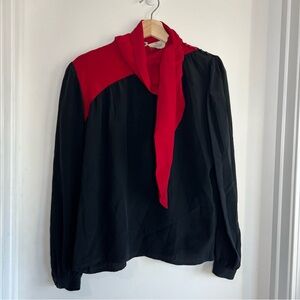Vintage Valentino Boutique‎ Black Red Neck Tie Long Sleeve Blouse, Size 12